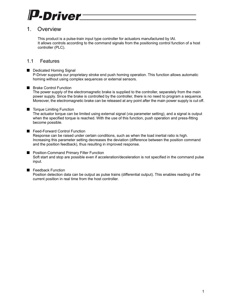 Overview, 1 features | IAI America PDR-101-MW User Manual | Page 11 / 108