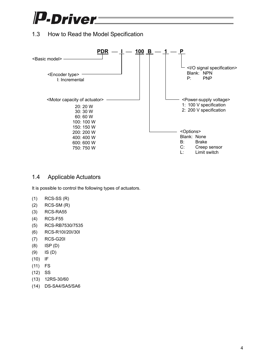 3 how to read the model specification, 4 applicable actuators | IAI America PDR-101-MW User Manual | Page 14 / 108