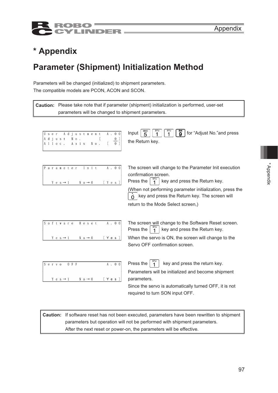 Appendix, Parameter (shipment) initialization method | IAI America CON-TG User Manual | Page 107 / 114