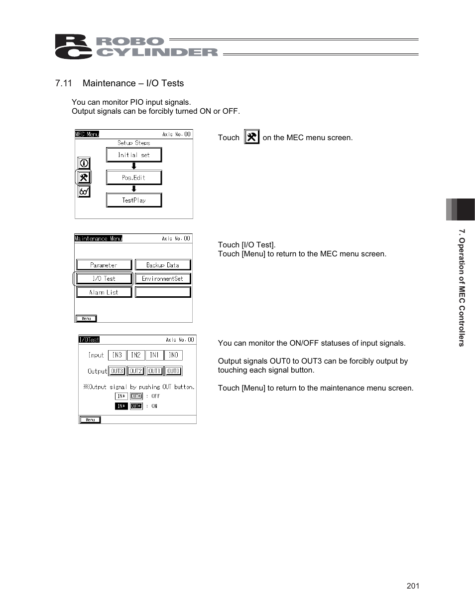 11 maintenance – i/o tests | IAI America CON-PG User Manual | Page 207 / 226