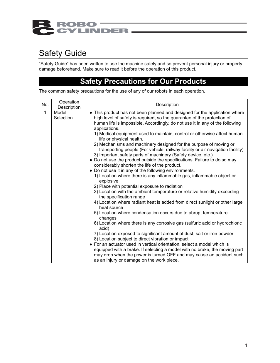 Safety guide, Safety precautions for our products | IAI America CON-PG User Manual | Page 7 / 226