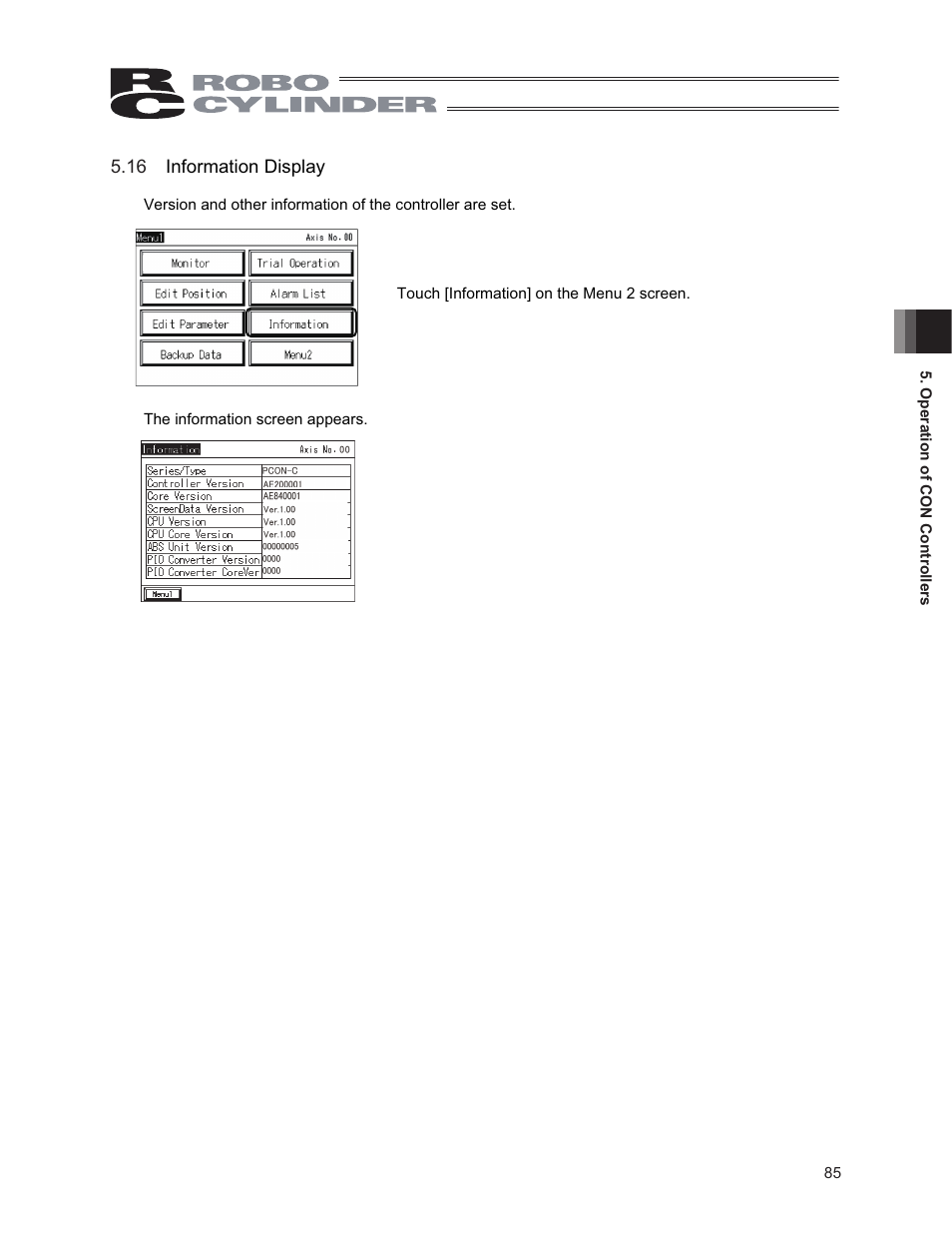 16 information display | IAI America CON-PG User Manual | Page 91 / 226