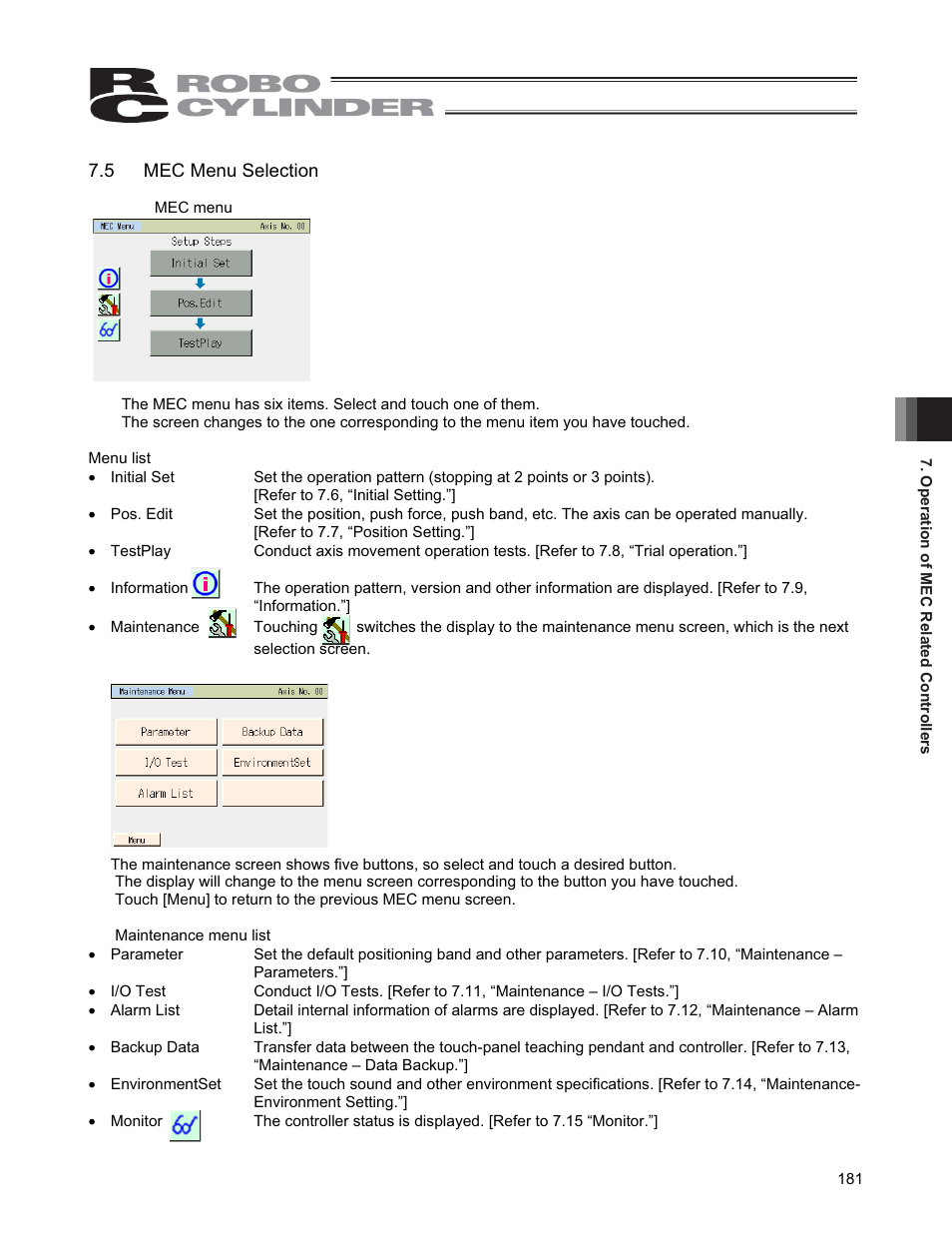 5 mec menu selection | IAI America CON-PGA User Manual | Page 189 / 250