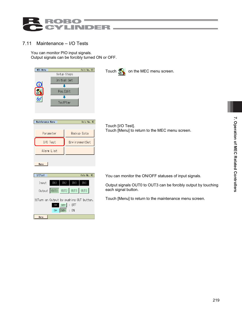 11 maintenance – i/o tests | IAI America CON-PGA User Manual | Page 227 / 250