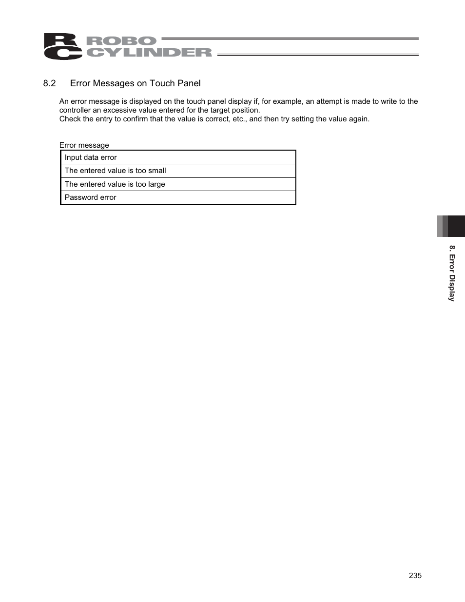 2 error messages on touch panel | IAI America CON-PGA User Manual | Page 243 / 250