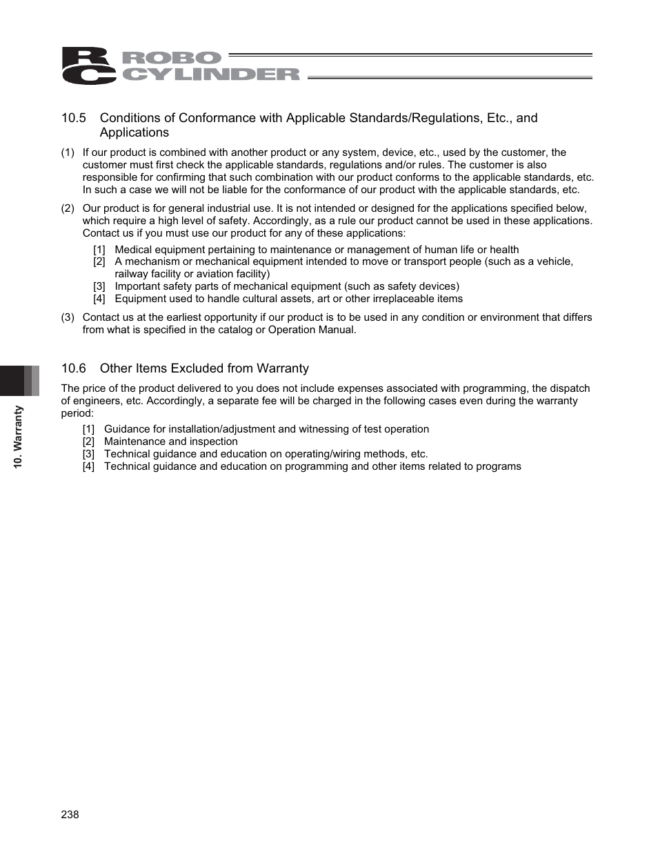 6 other items excluded from warranty | IAI America CON-PGA User Manual | Page 246 / 250