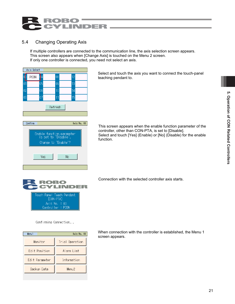 4 changing operating axis | IAI America CON-PGA User Manual | Page 29 / 250