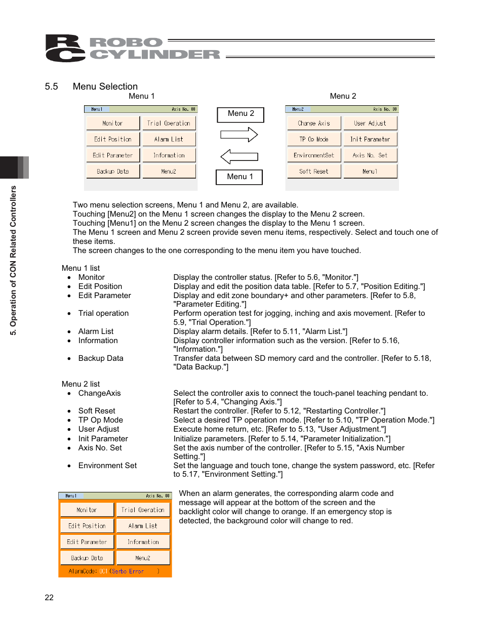 5 menu selection | IAI America CON-PGA User Manual | Page 30 / 250
