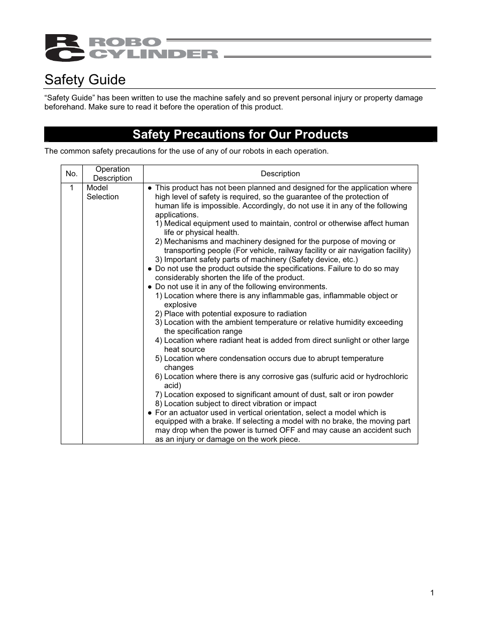 Safety guide, Safety precautions for our products | IAI America CON-PGA User Manual | Page 9 / 250