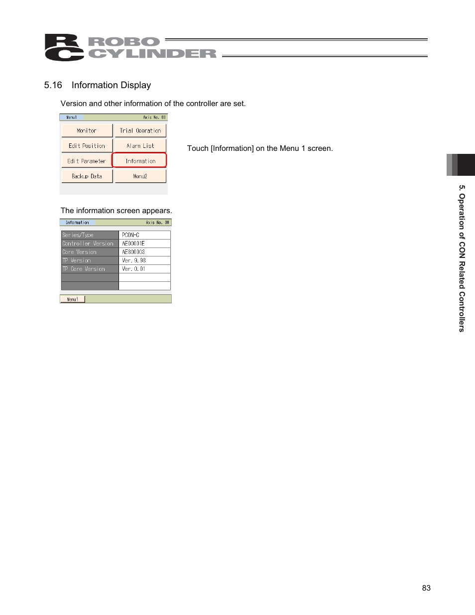 16 information display | IAI America CON-PGA User Manual | Page 91 / 250