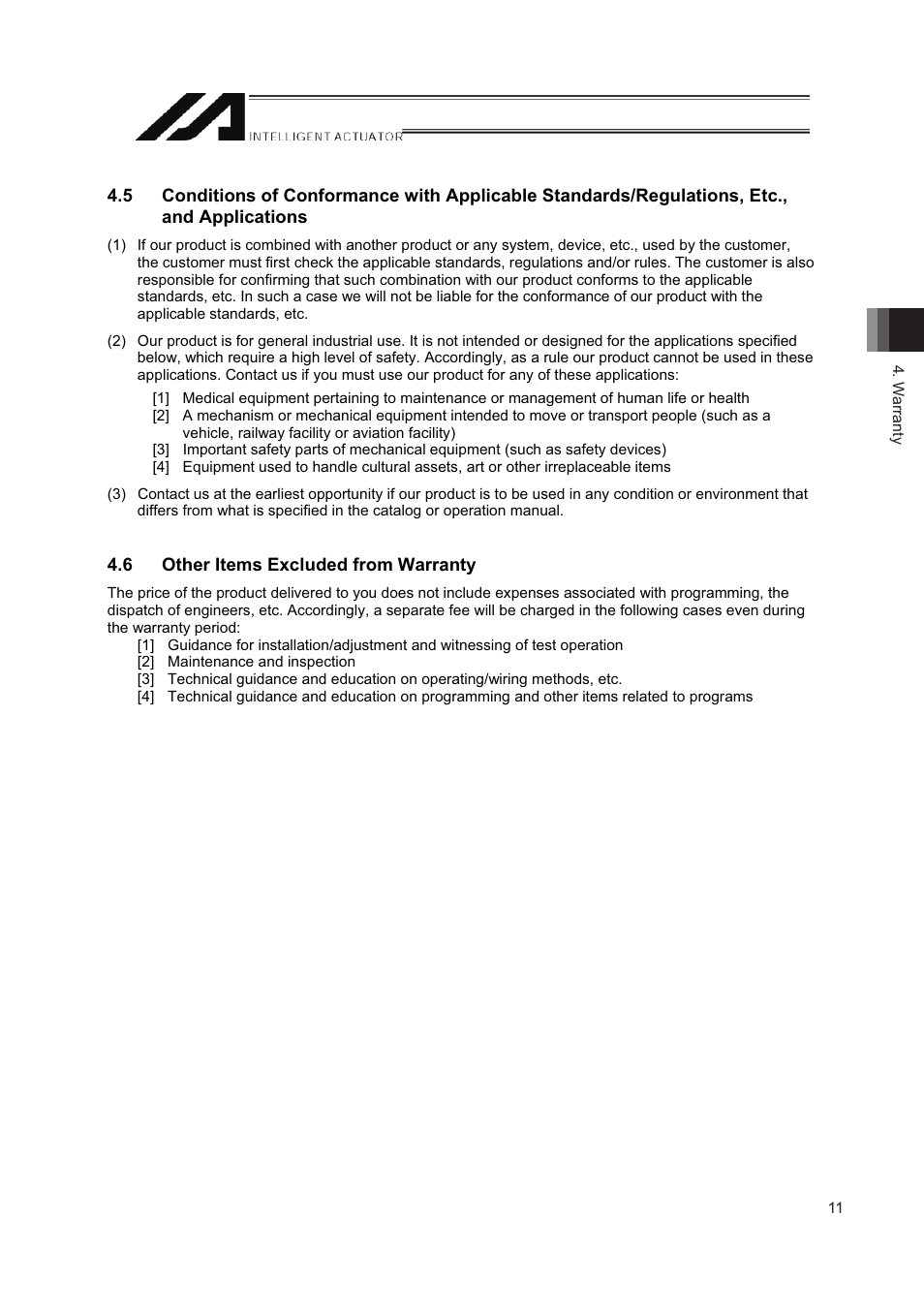 6 other items excluded from warranty, Warranty | IAI America IA-T-XD User Manual | Page 19 / 150