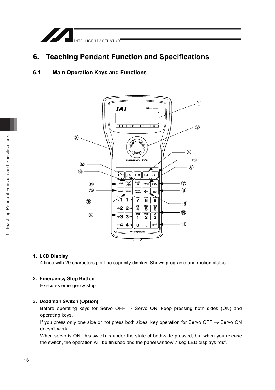 Teaching pendant function and specifications, 1. main operation keys and functions, 0@ <@b | IAI America IA-T-XD User Manual | Page 24 / 150