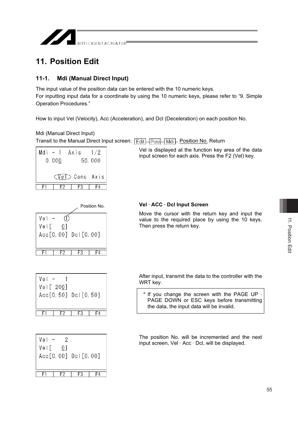 Position edit, 1. mdi (manual direct input) | IAI America IA-T-XD User Manual | Page 63 / 150
