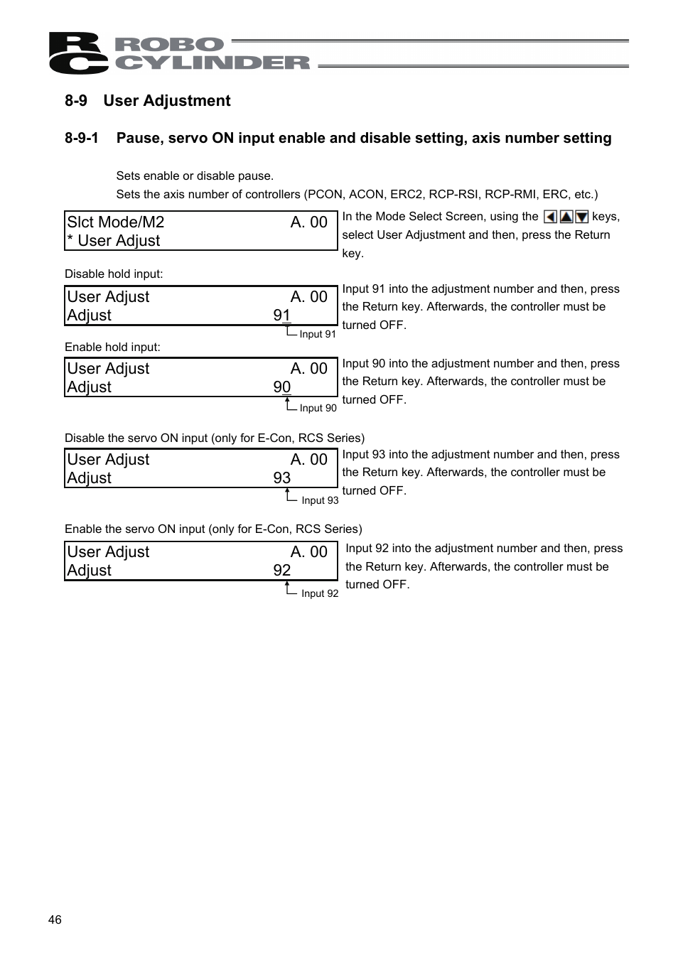 9 user adjustment | IAI America RCM-P User Manual | Page 54 / 68