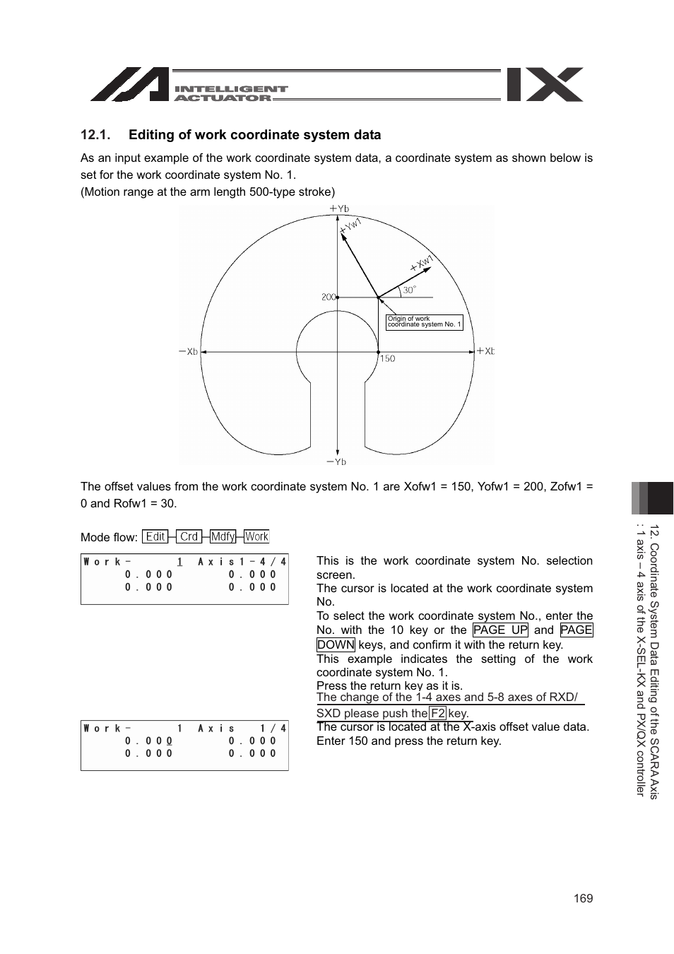 Editing of work coordinate system data | IAI America SEL-TG User Manual | Page 187 / 314