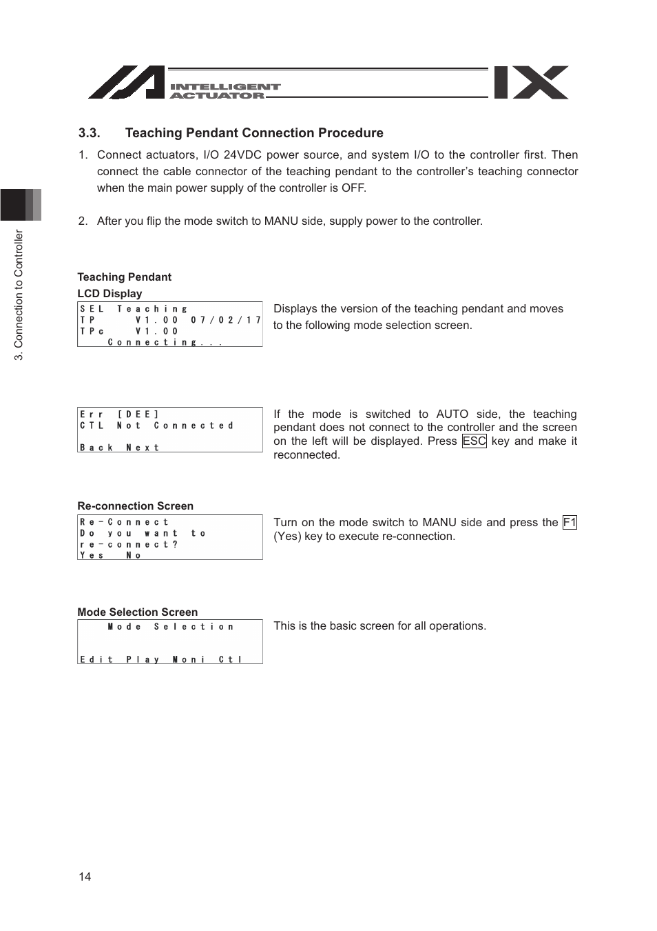 Teaching pendant connection procedure | IAI America SEL-TG User Manual | Page 32 / 314