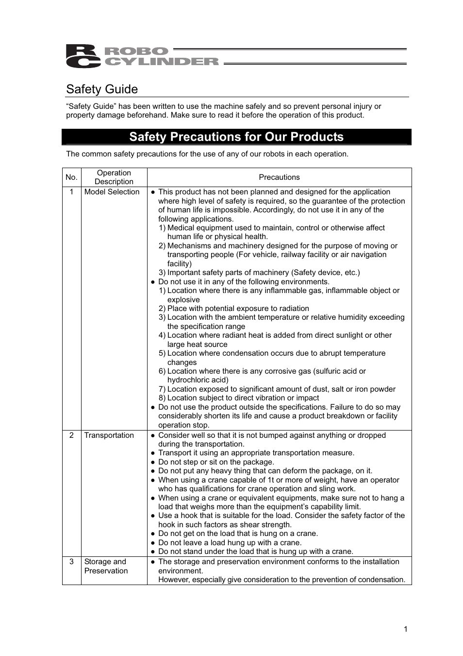 Safety guide, Safety precautions for our products | IAI America SEP-PT User Manual | Page 7 / 176