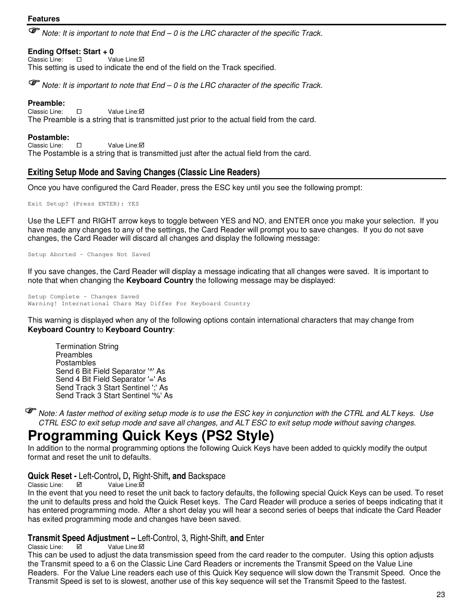 Programming quick keys (ps2 style) | ID Innovations Classic Line Series Magnetic Stripe Readers User Manual | Page 23 / 35