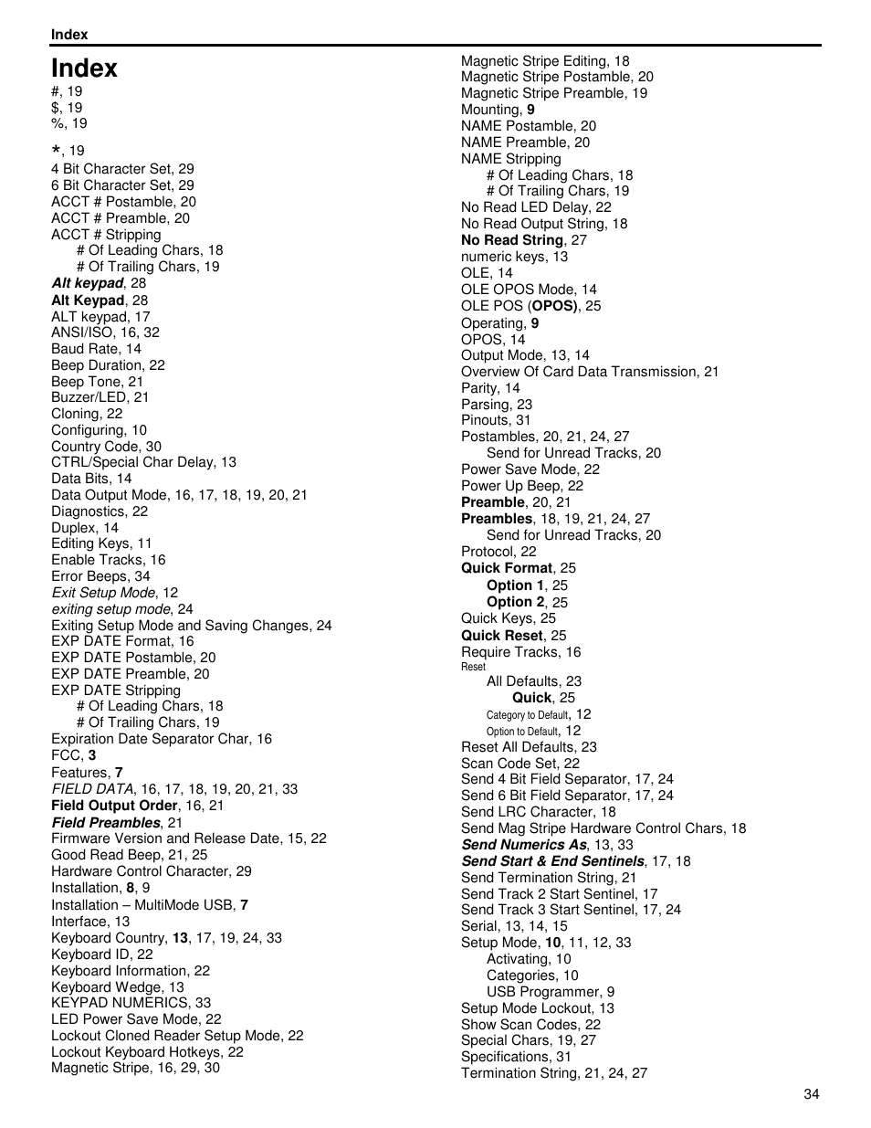 Index | ID Innovations Classic Line Series Magnetic Stripe Readers User Manual | Page 34 / 35