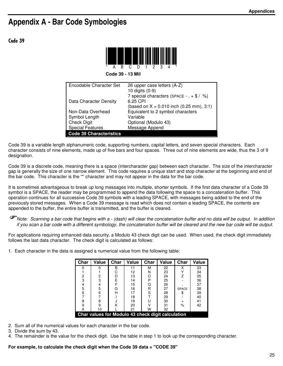 Appendix a - bar code symbologies | ID Innovations Bar code Slot Reader - Visible Red and Infra Red User Manual | Page 25 / 38