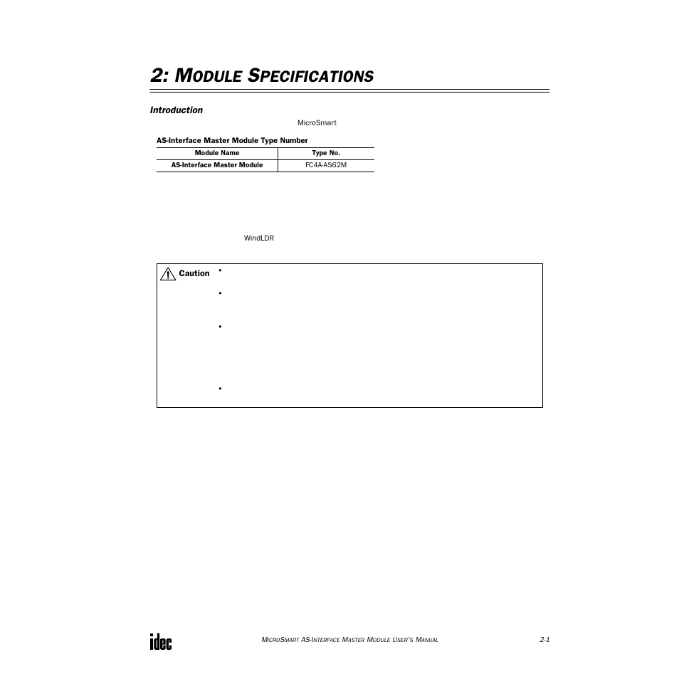 Module specifications, Odule, Pecifications | IDEC MicroSmart AS-i User Manual | Page 10 / 58