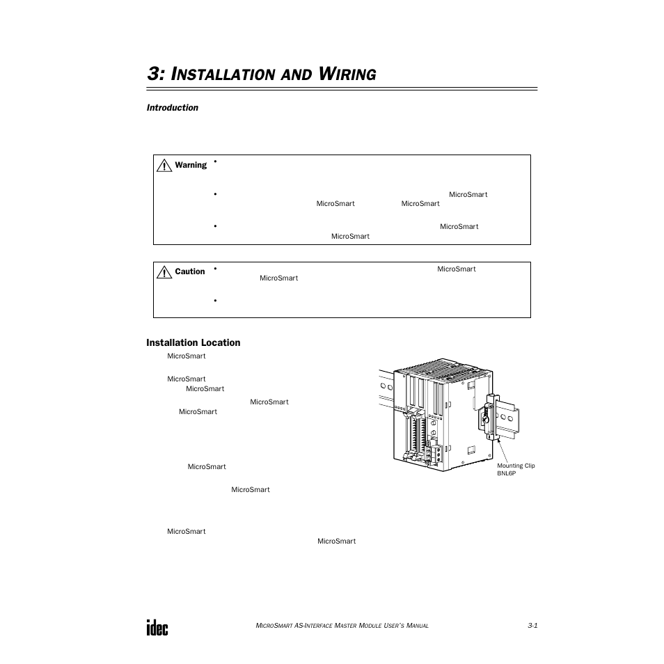 Installation and wiring, Installation location, Nstallation | Iring | IDEC MicroSmart AS-i User Manual | Page 14 / 58