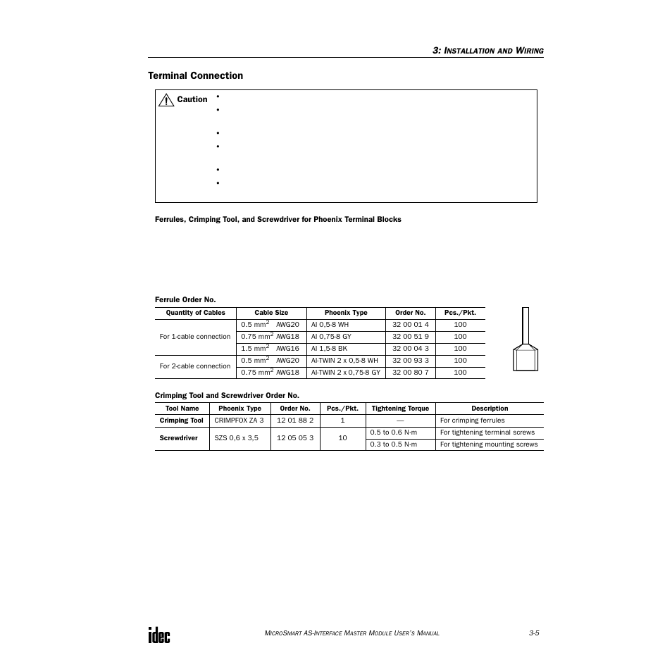Terminal connection | IDEC MicroSmart AS-i User Manual | Page 18 / 58