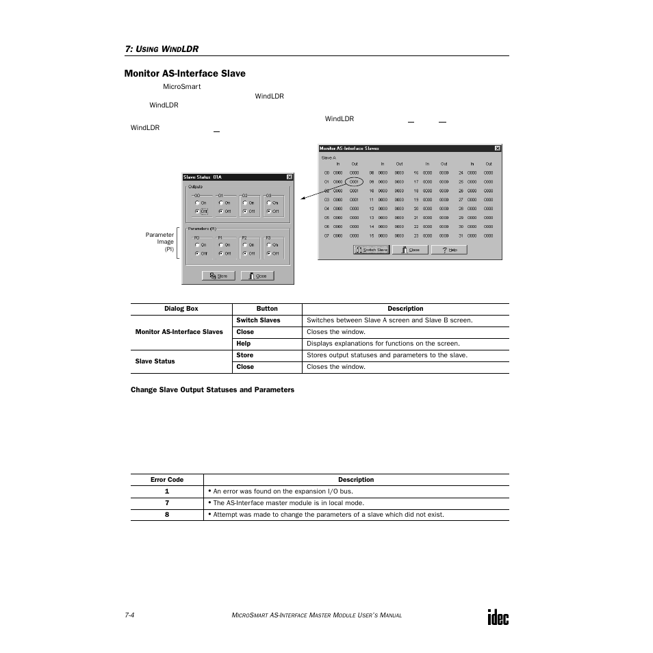 Monitor as-interface slave | IDEC MicroSmart AS-i User Manual | Page 53 / 58