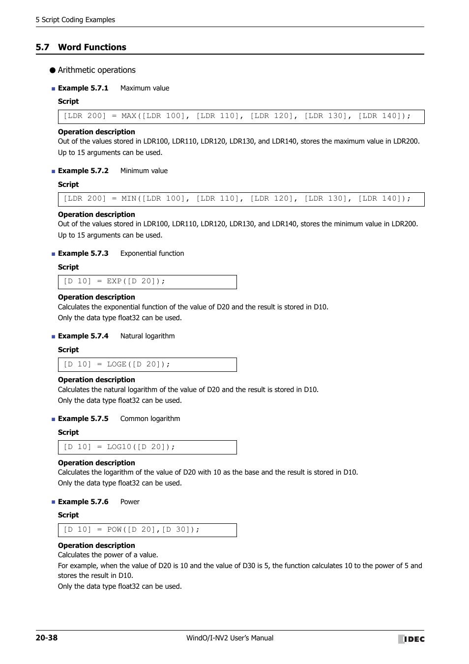 7 word functions, Arithmetic operations, Word functions -38 | IDEC High Performance Series User Manual | Page 1002 / 1448