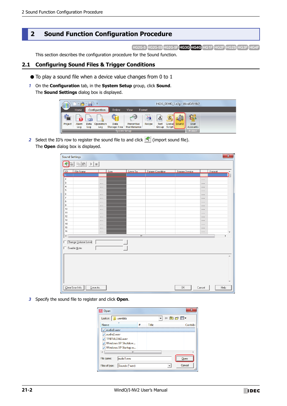 2 sound function configuration procedure, 1 configuring sound files & trigger conditions, Sound function configuration procedure -2 | Configuring sound files & trigger conditions -2, 2sound function configuration procedure | IDEC High Performance Series User Manual | Page 1022 / 1448