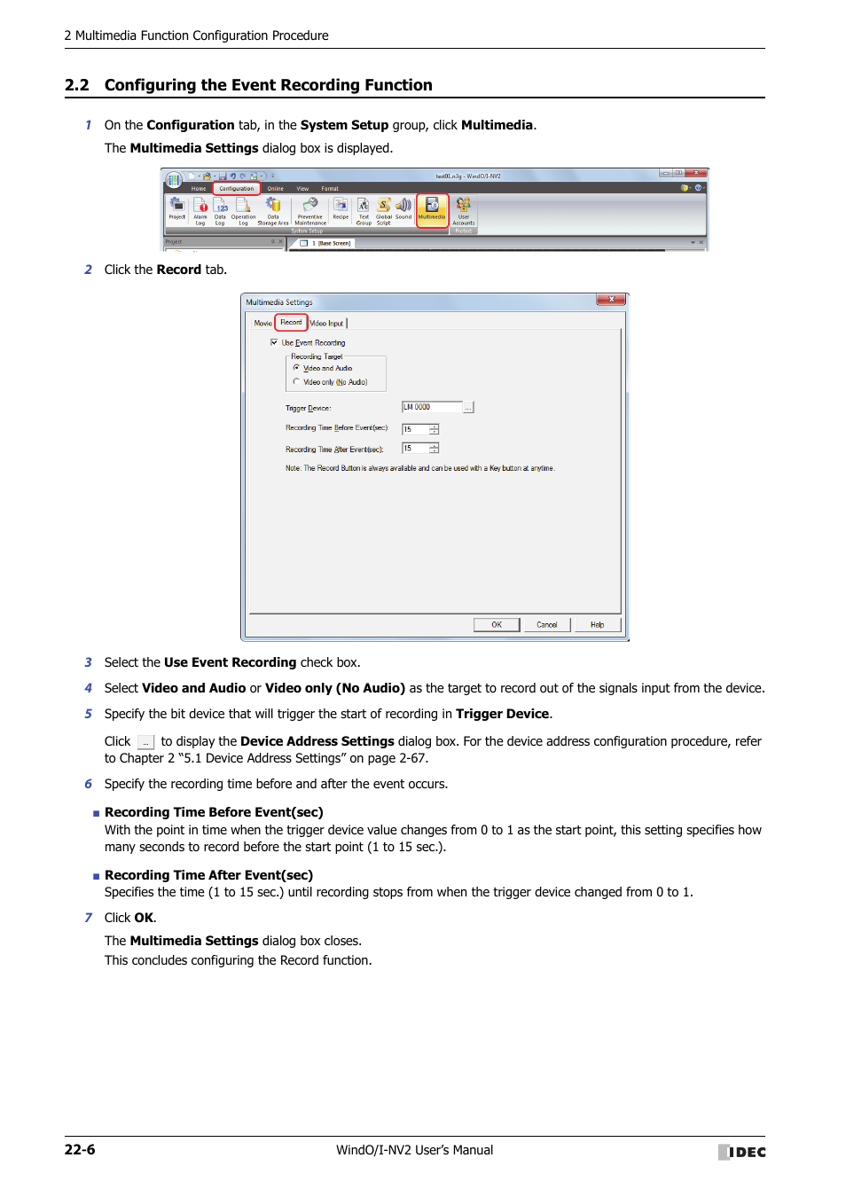 2 configuring the event recording function, Configuring the event recording function -6 | IDEC High Performance Series User Manual | Page 1038 / 1448