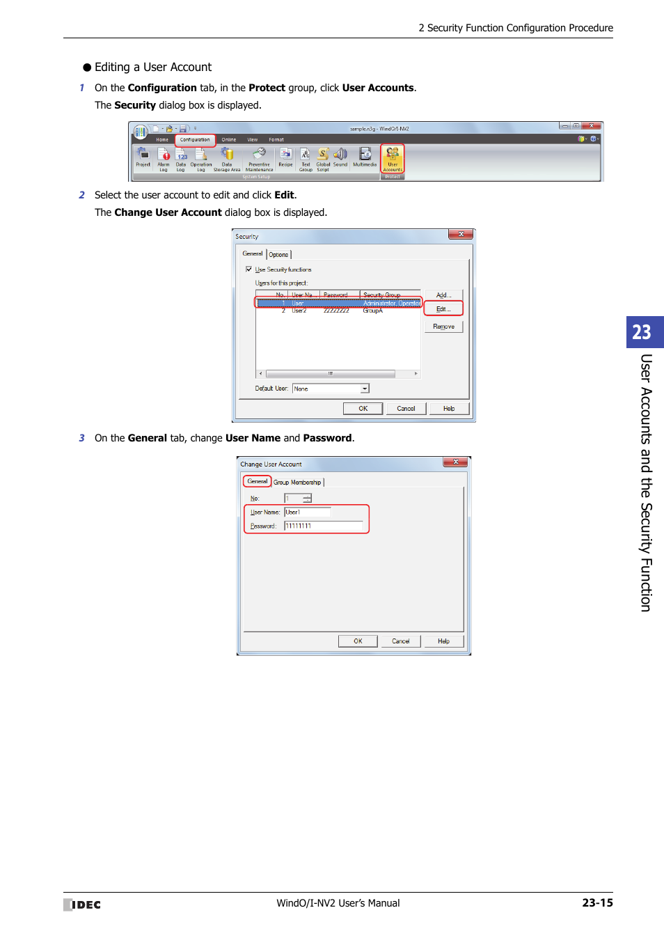 Editing a user account | IDEC High Performance Series User Manual | Page 1065 / 1448