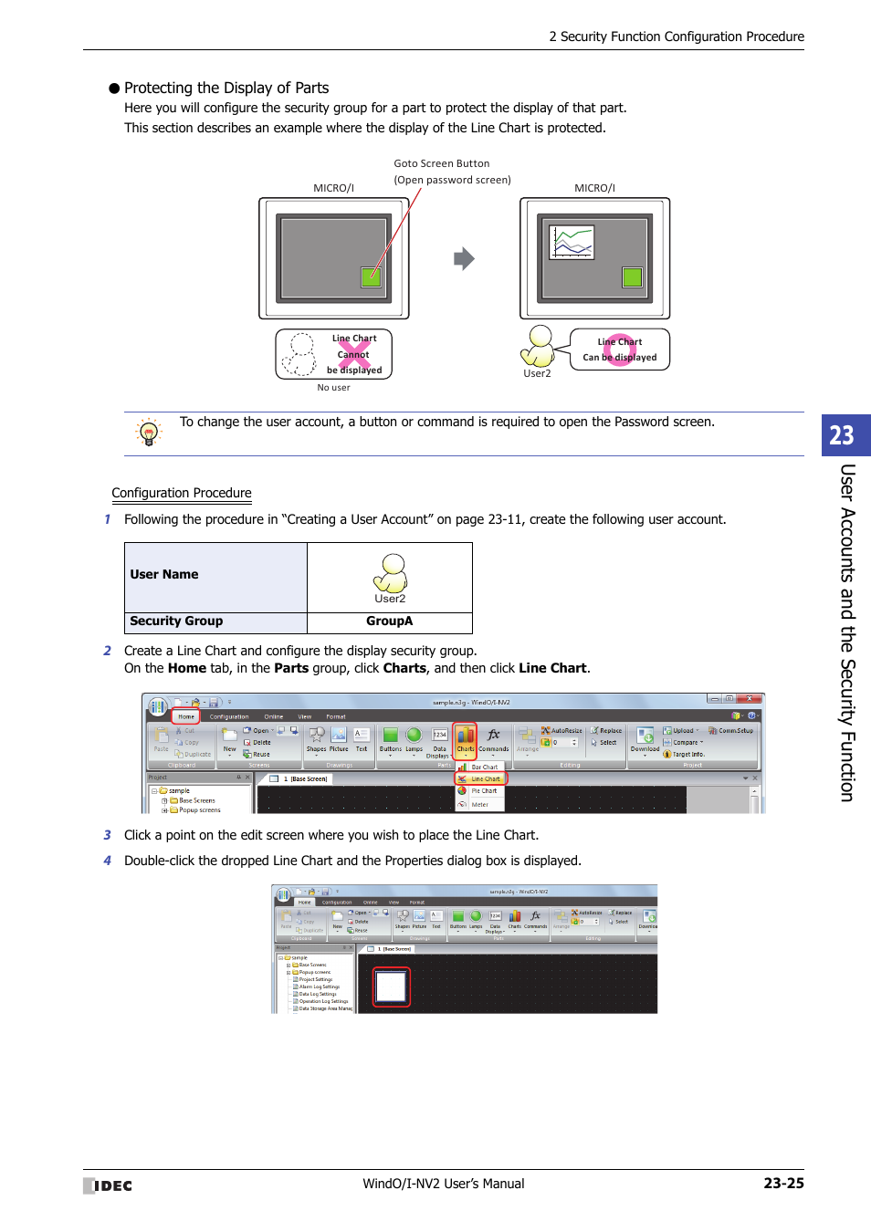 Protecting the display of parts, Use r ac counts and the sec urit y function | IDEC High Performance Series User Manual | Page 1075 / 1448