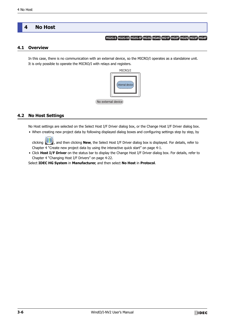 4 no host, 1 overview, 2 no host settings | No host -6, Overview -6, No host settings -6, 4no host | IDEC High Performance Series User Manual | Page 108 / 1448