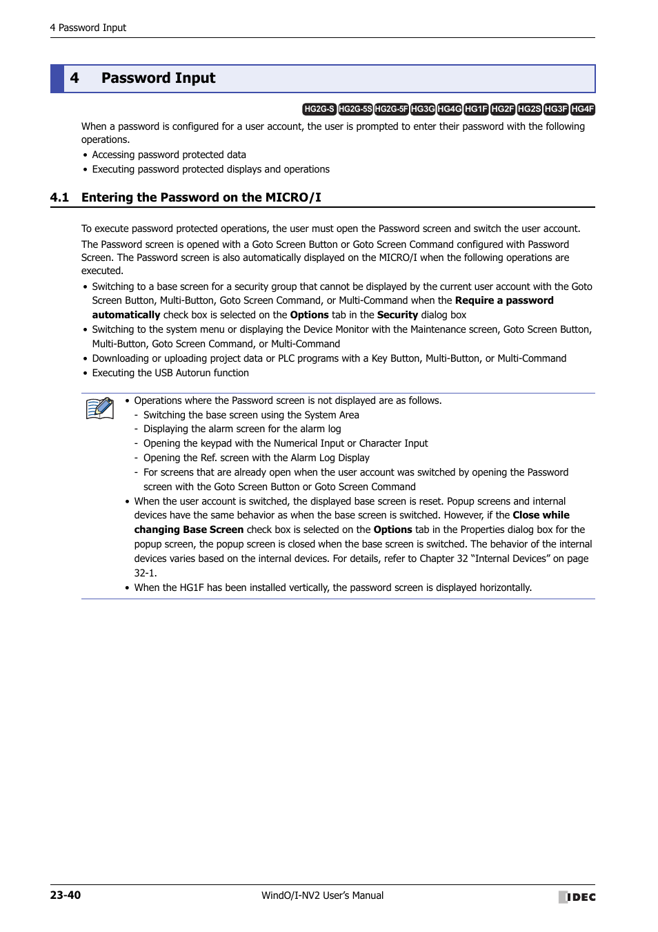 4 password input, 1 entering the password on the micro/i, Password input -40 | Entering the password on the micro/i -40, 4password input | IDEC High Performance Series User Manual | Page 1090 / 1448