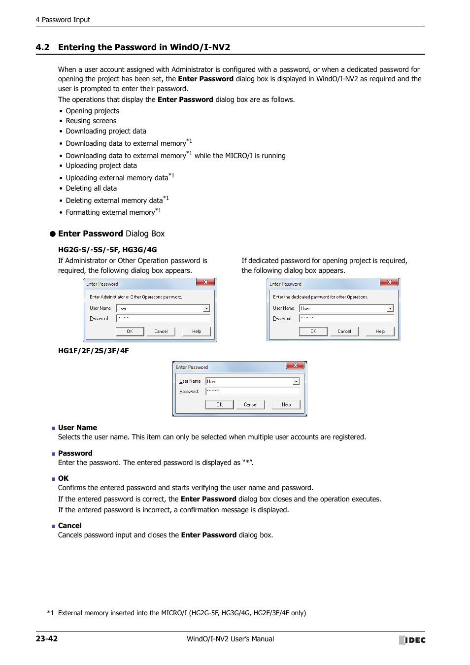 2 entering the password in windo/i-nv2, Enter password dialog box, Entering the password in windo/i-nv2 -42 | IDEC High Performance Series User Manual | Page 1092 / 1448