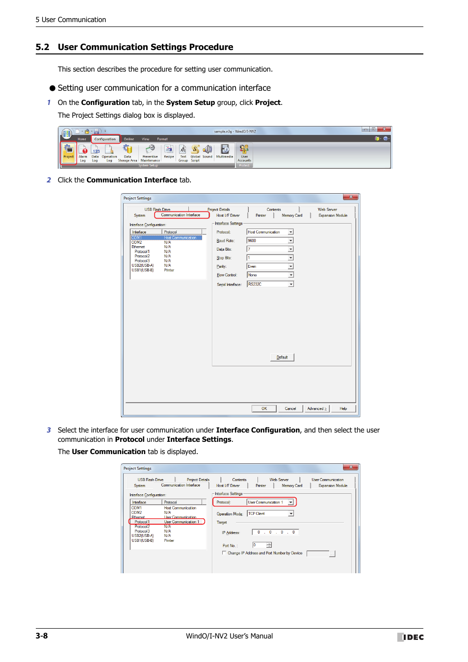 2 user communication settings procedure, User communication settings procedure -8 | IDEC High Performance Series User Manual | Page 110 / 1448