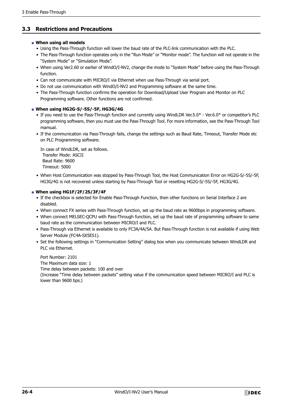 3 restrictions and precautions, Restrictions and precautions -4 | IDEC High Performance Series User Manual | Page 1158 / 1448