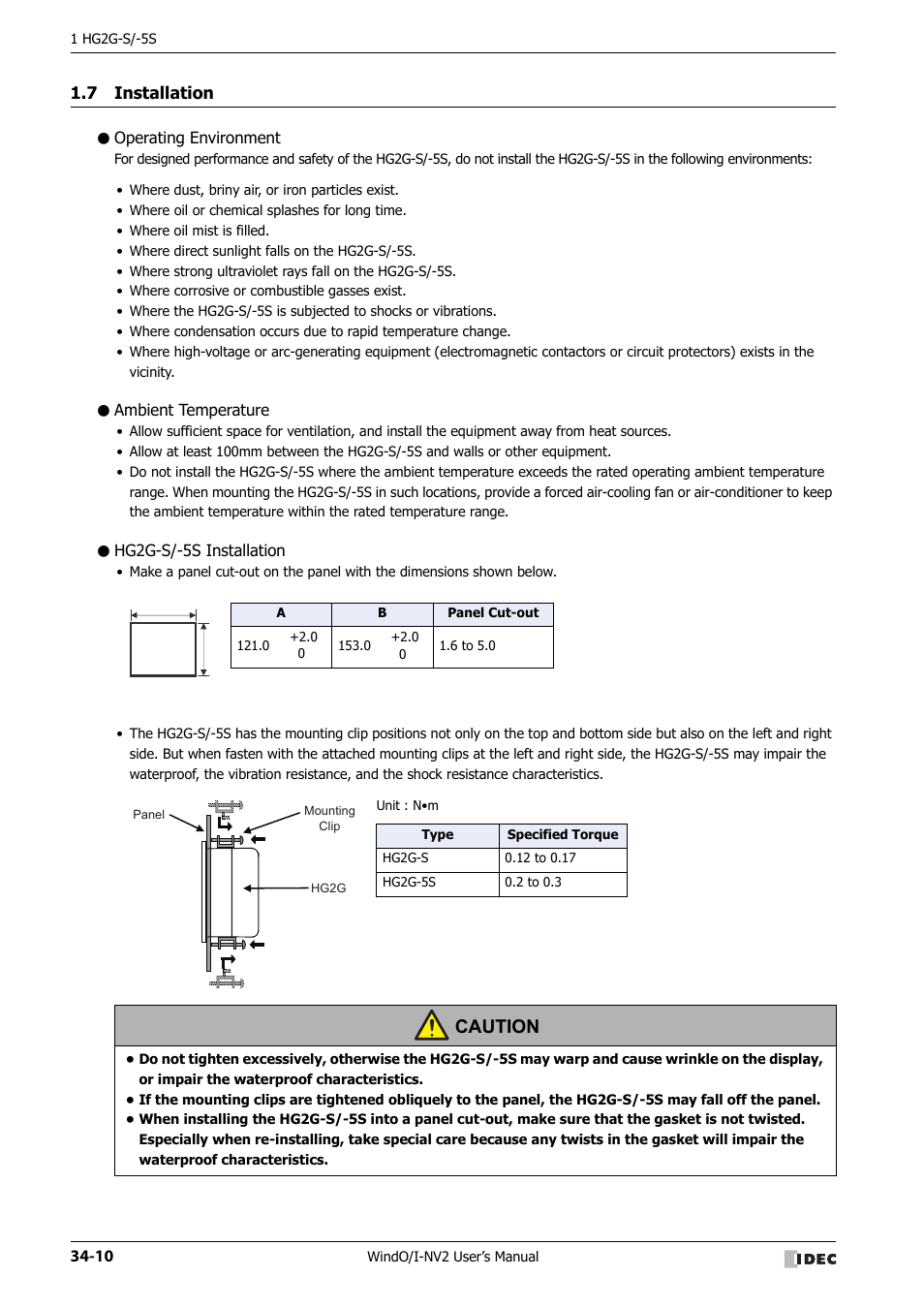 7 installation, Operating environment, Ambient temperature | Hg2g-s/-5s installation, Installation -10, Caution | IDEC High Performance Series User Manual | Page 1326 / 1448