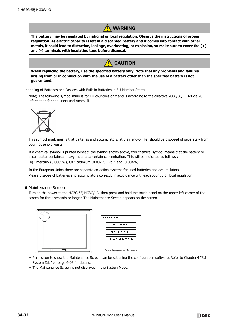 Maintenance screen, Warning, Caution | IDEC High Performance Series User Manual | Page 1348 / 1448