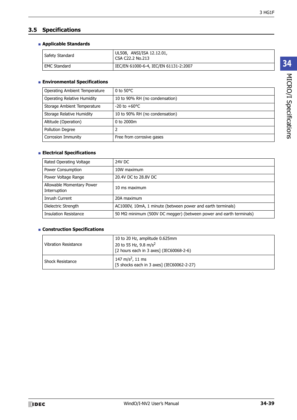 5 specifications, Specifications -39, Micro/ i specif ication s | IDEC High Performance Series User Manual | Page 1355 / 1448