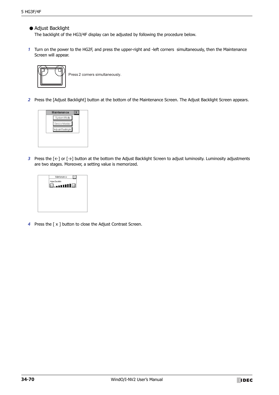 Adjust backlight | IDEC High Performance Series User Manual | Page 1386 / 1448
