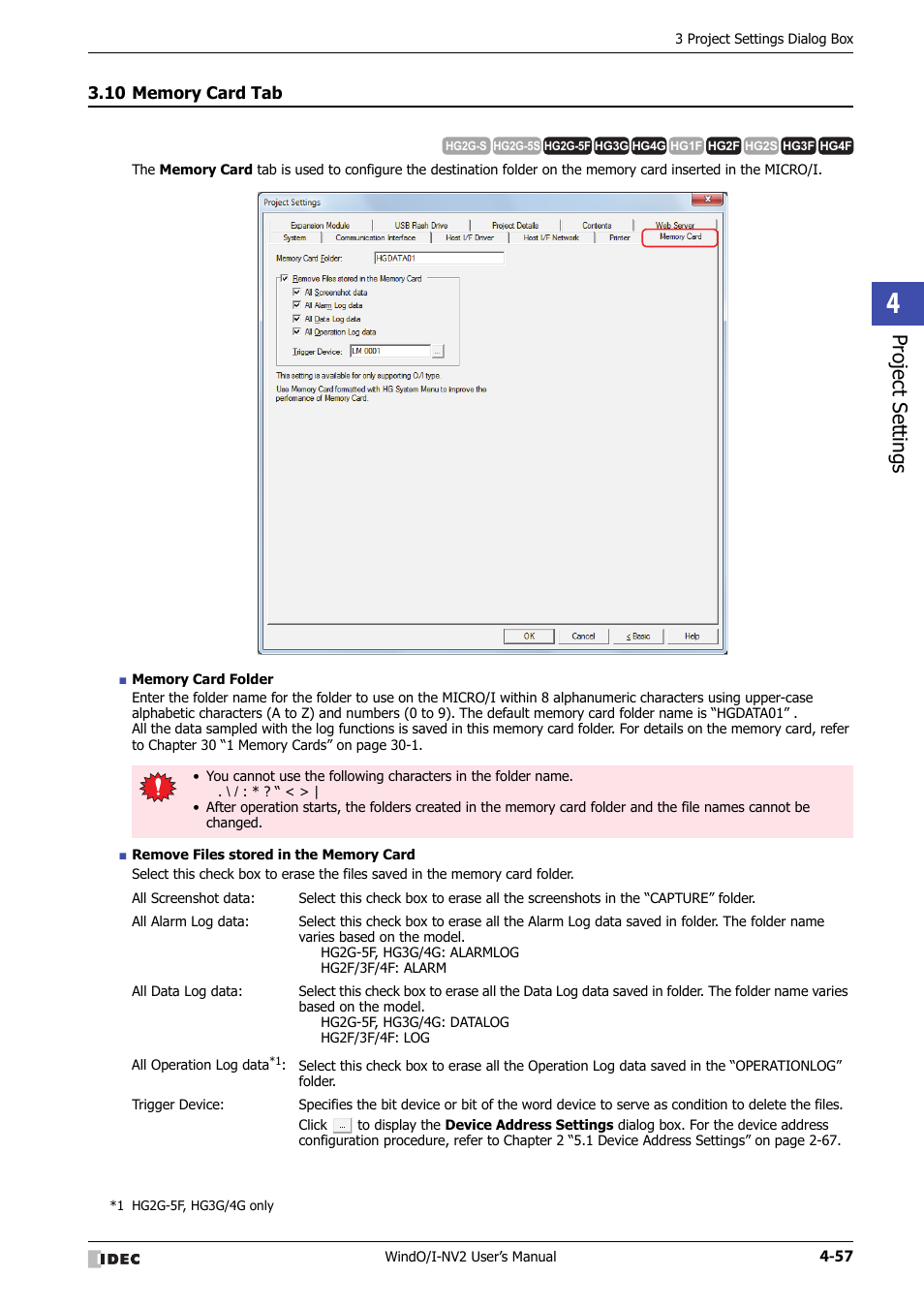 10 memory card tab, Memory card tab -57, Project set tings | IDEC High Performance Series User Manual | Page 243 / 1448