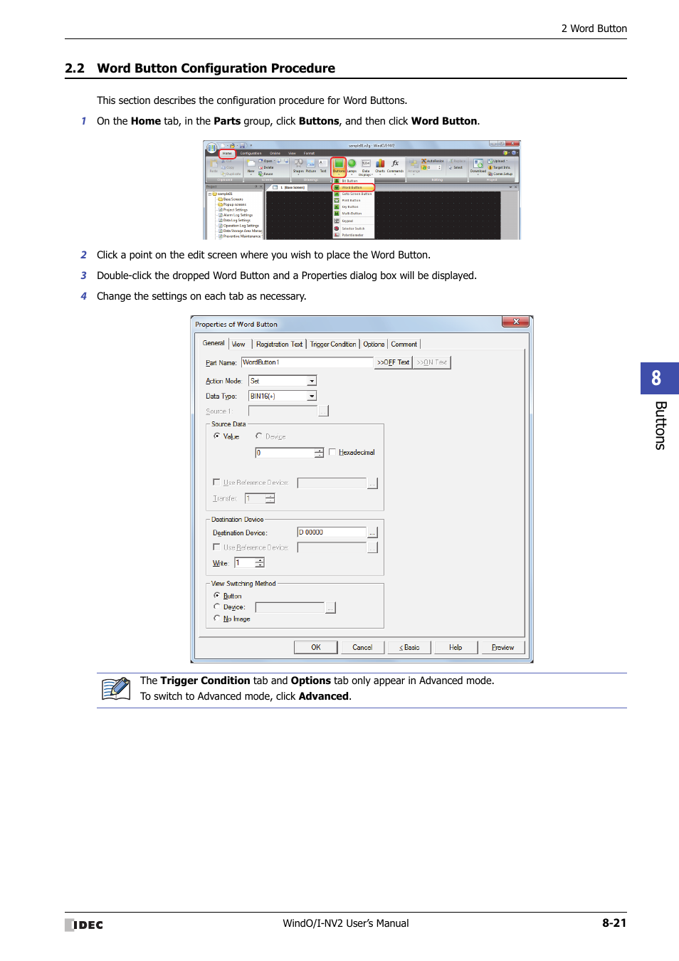 2 word button configuration procedure, Word button configuration procedure -21 | IDEC High Performance Series User Manual | Page 345 / 1448