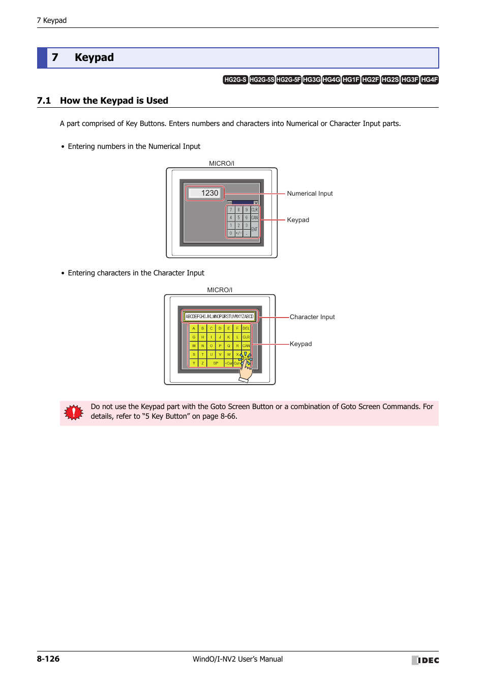 7 keypad, 1 how the keypad is used, Keypad -126 | How the keypad is used -126, 7keypad | IDEC High Performance Series User Manual | Page 450 / 1448