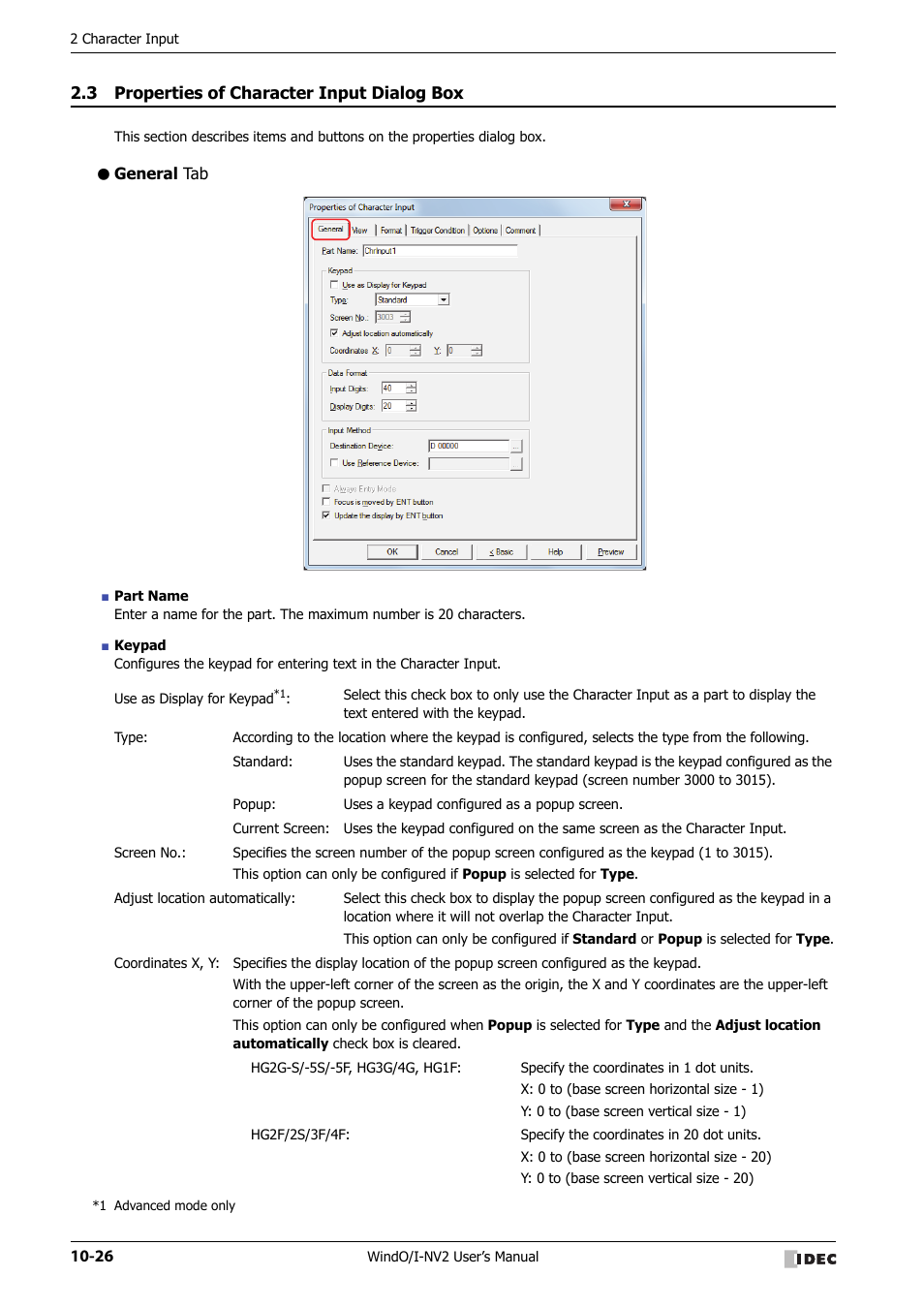 3 properties of character input dialog box, General tab, Properties of character input dialog box -26 | IDEC High Performance Series User Manual | Page 538 / 1448