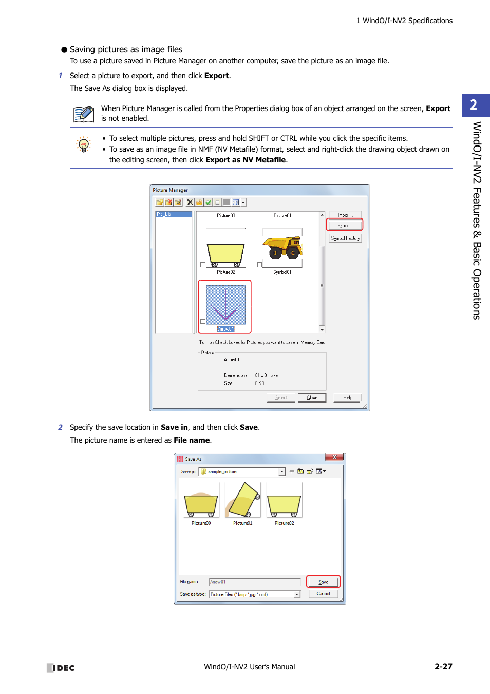 Saving pictures as image files | IDEC High Performance Series User Manual | Page 57 / 1448
