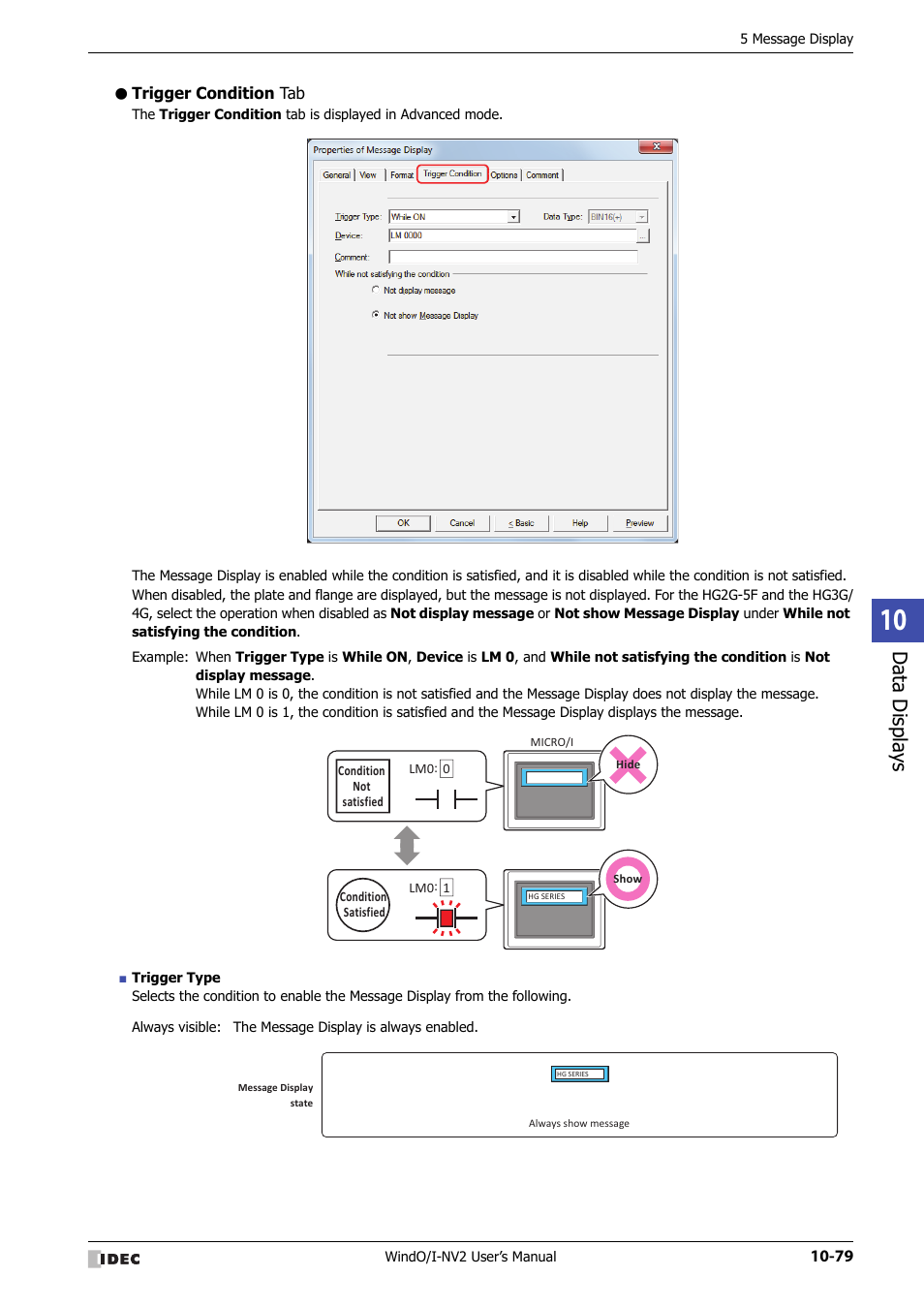 Trigger condition tab, Data displa ys | IDEC High Performance Series User Manual | Page 591 / 1448