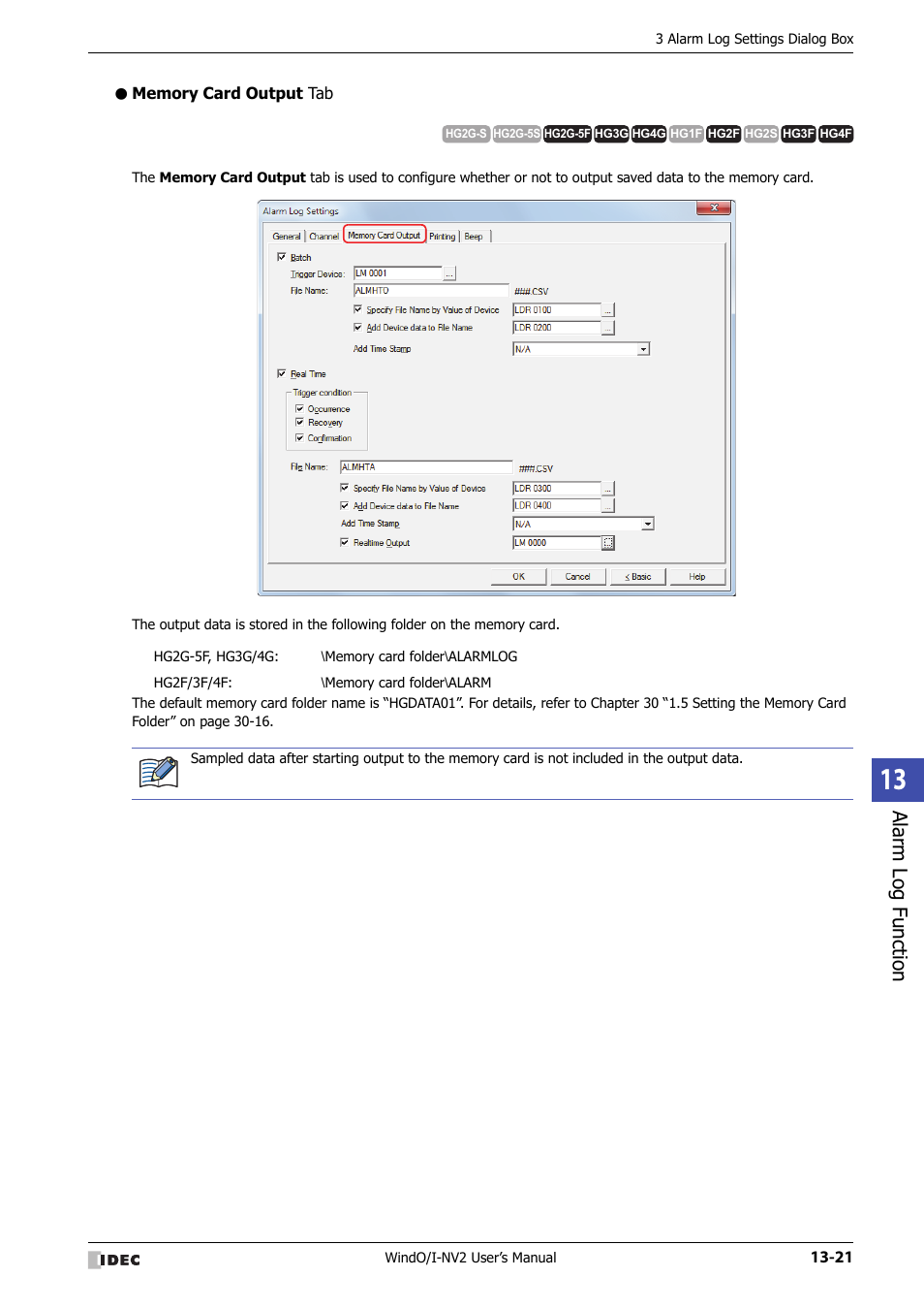 Memory card output tab, Alarm log function | IDEC High Performance Series User Manual | Page 819 / 1448