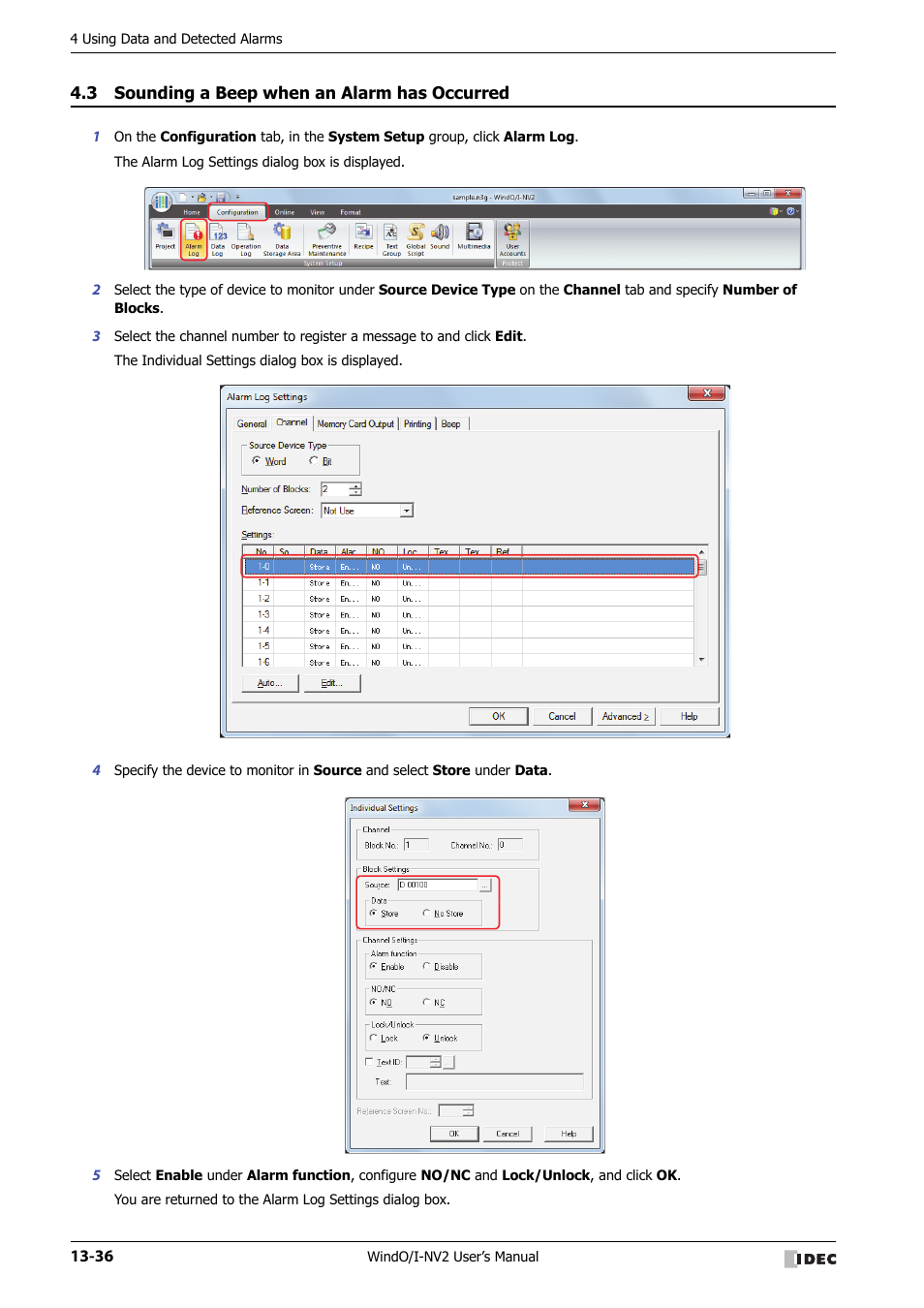 3 sounding a beep when an alarm has occurred, Sounding a beep when an alarm has occurred -36 | IDEC High Performance Series User Manual | Page 834 / 1448